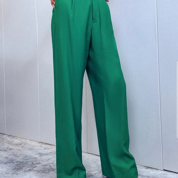 High-waist green wide leg pants - Picture 4 of 7